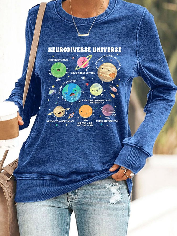 Retro Autism Awareness Neurodiverse Universe Print Sweatshirt