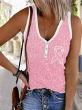 Womens Breast Cancer Awareness Ribbon Print Tank Top