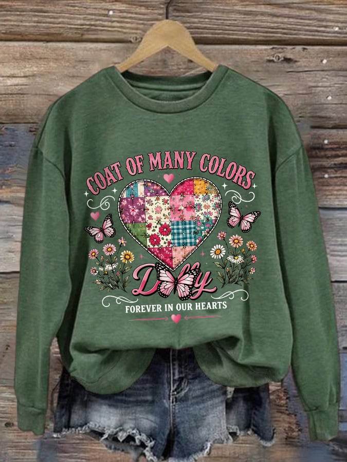 Retro Coat Of Many Colors Forever In Our Hearts Print Sweatshirt
