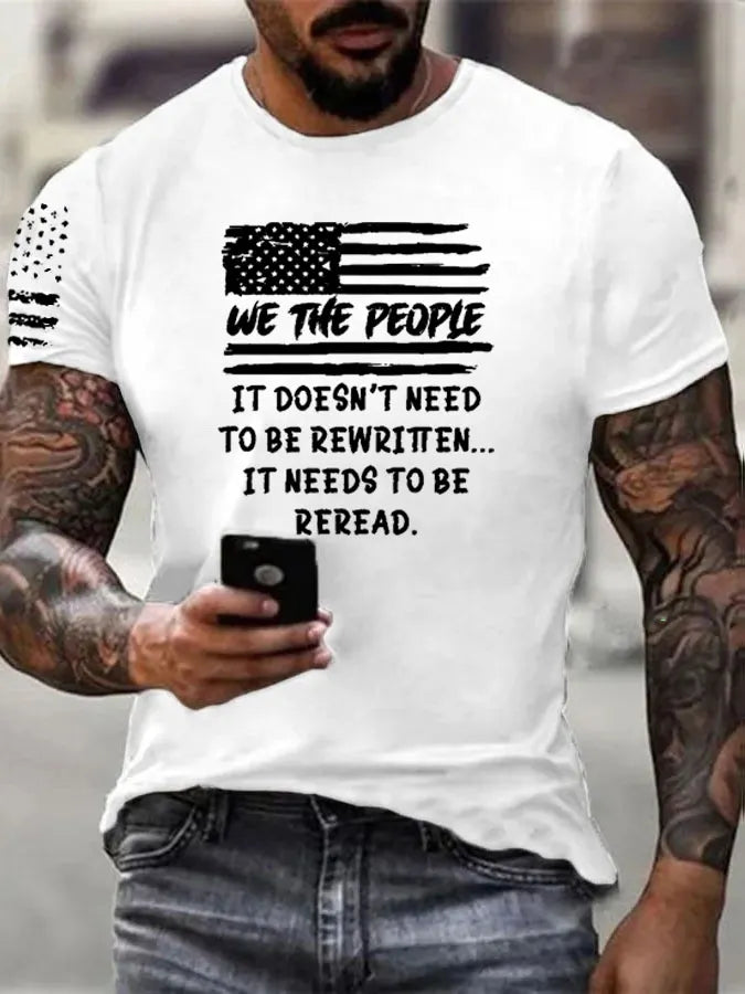 Independence Day  We The People  Pattern 100% Cotton T-Shirt