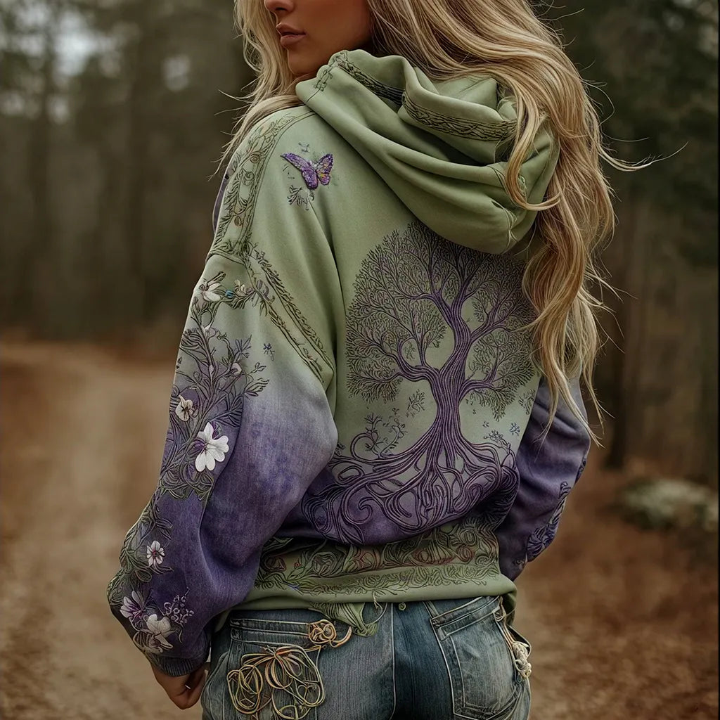 Women's Vintage Viking Tree Of Life Art Gradient Comfort Hoodie