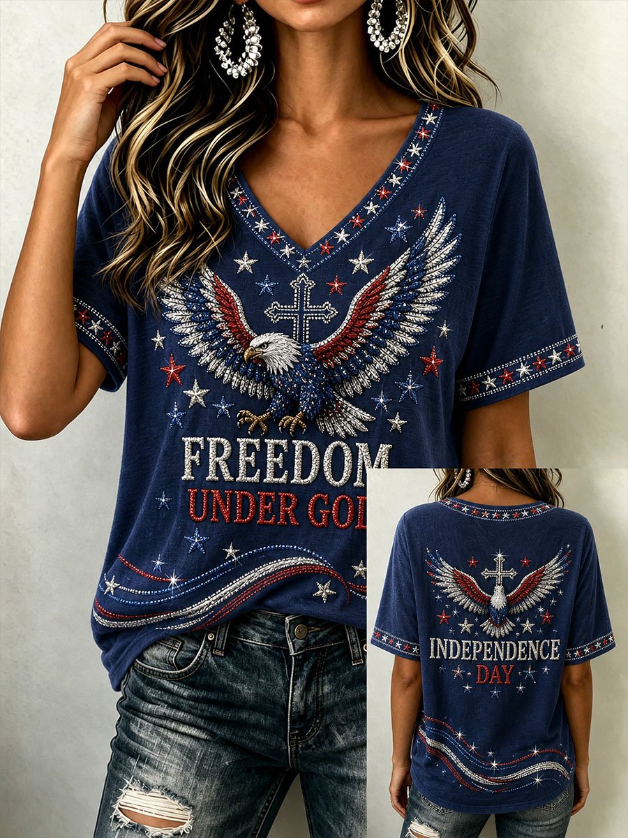 Women's Vintage Faith & Patriotism Themed T-Shirt