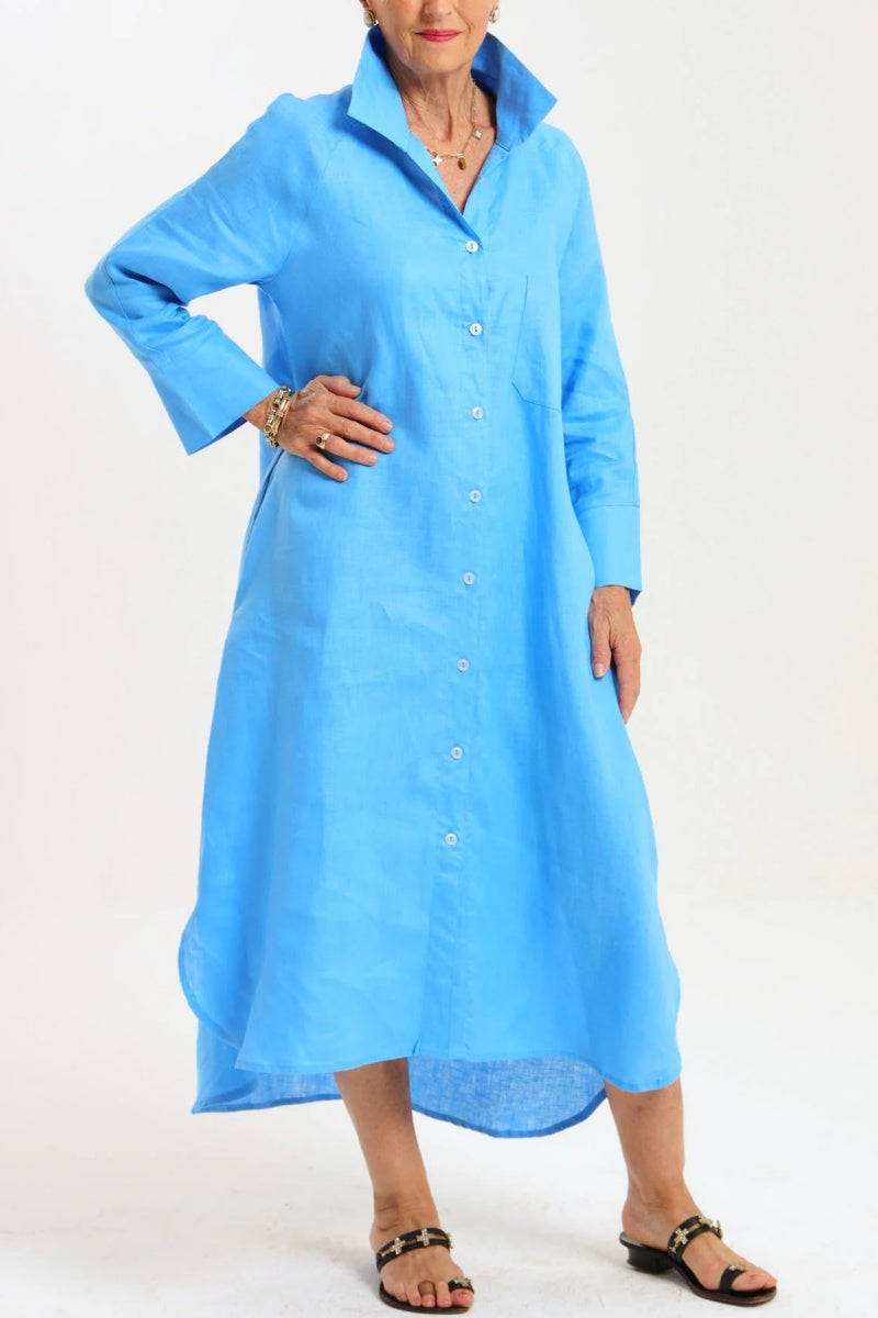 Women's Elegant A-Line Dress with Three-Quarter Sleeves & Practical Pockets