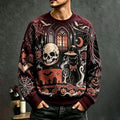 Men's Halloween Skull Cat Long-sleeve Hoodie