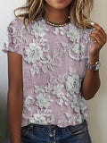 Women's floral lace embroidered print T-shirt