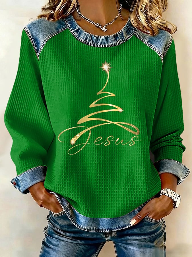 Retro Christmas Jesus Print Sweatshirt