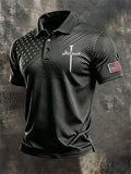 Men's Business American Flag Print Cross Art Polo Shirt