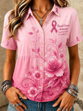 Women's Casual Top with Floral Breast Cancer Awareness Print