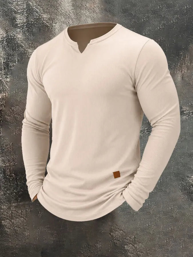 Men's Plain Casual V-Neck Long Sleeve T-Shirt