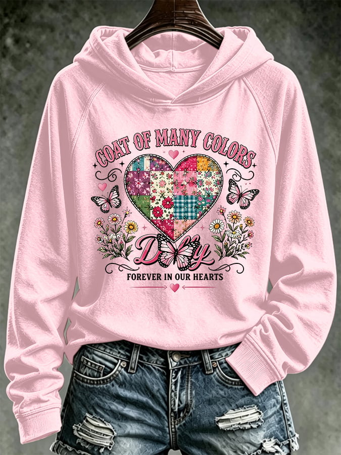 Retro Coat Of Many Colors Forever In Our Hearts Print Hoodie
