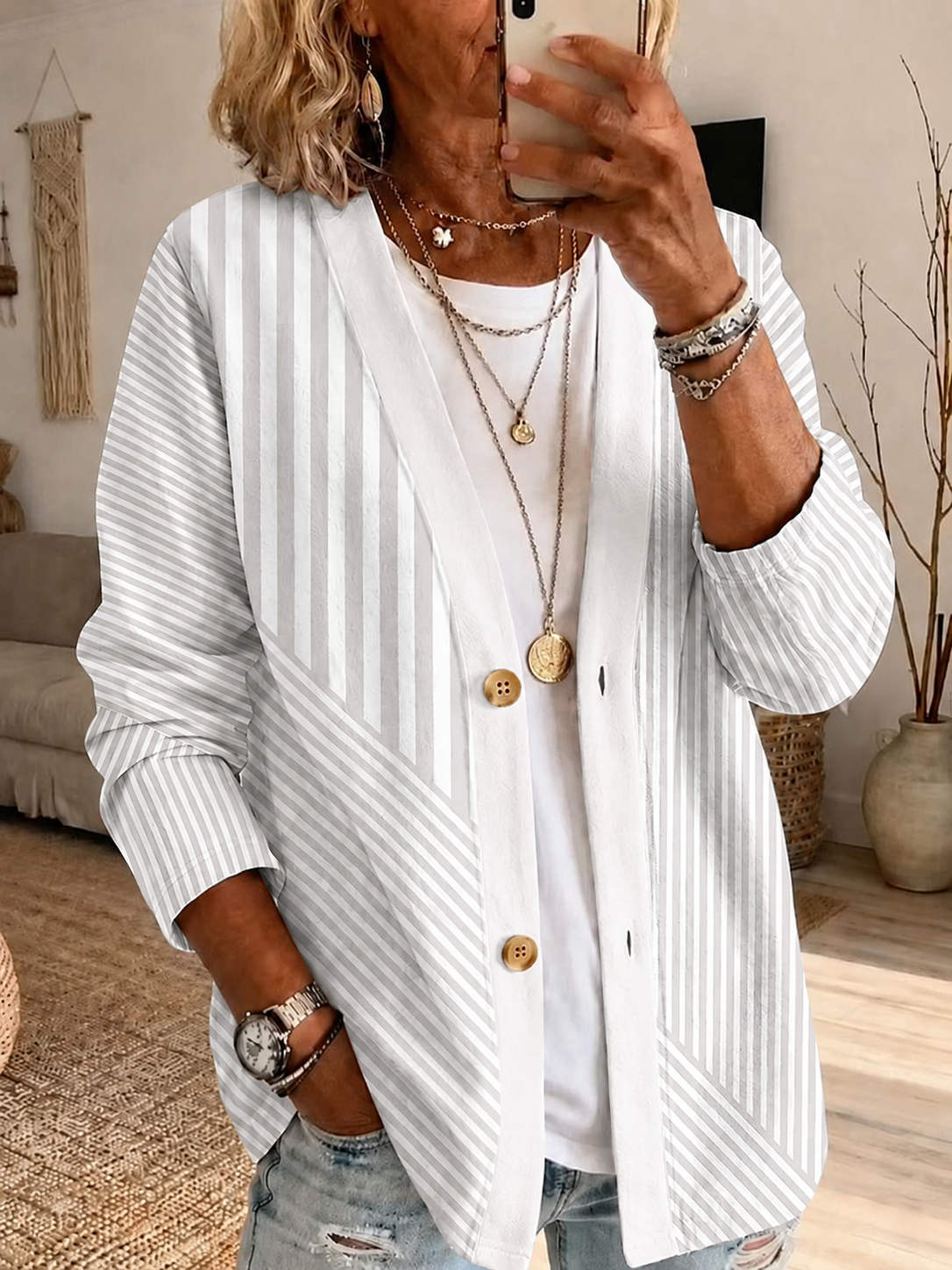 Women'S Casual Pink gradient Cardigan Top