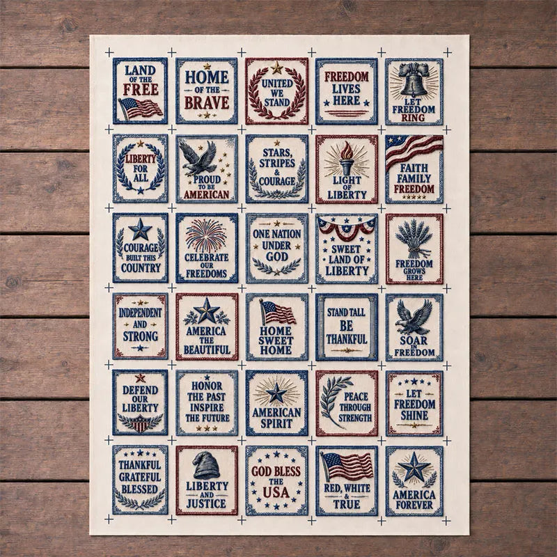 Patriotic Pocket Prayers Fabric Panel – Americana Inspirational Sewing Squares