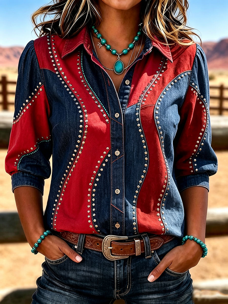 Ladies' Western Style Contrasting Retro Shirt