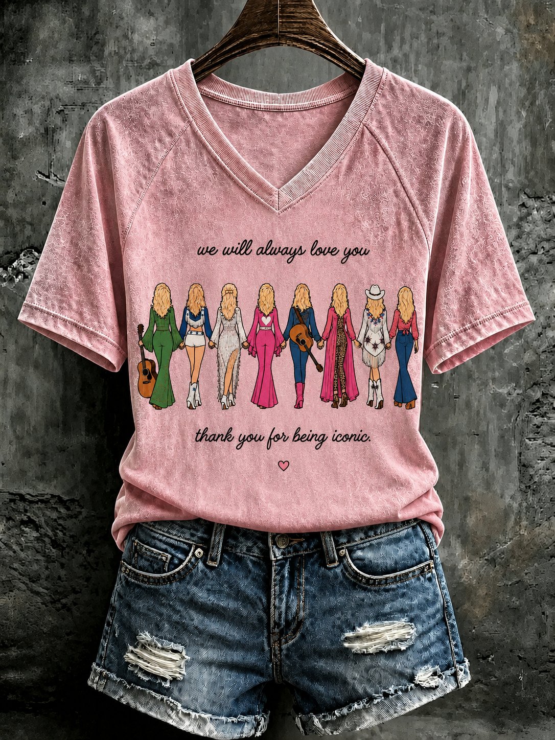 Women'S Country Music Legend Tribute Printed V-Neck T-Shirt
