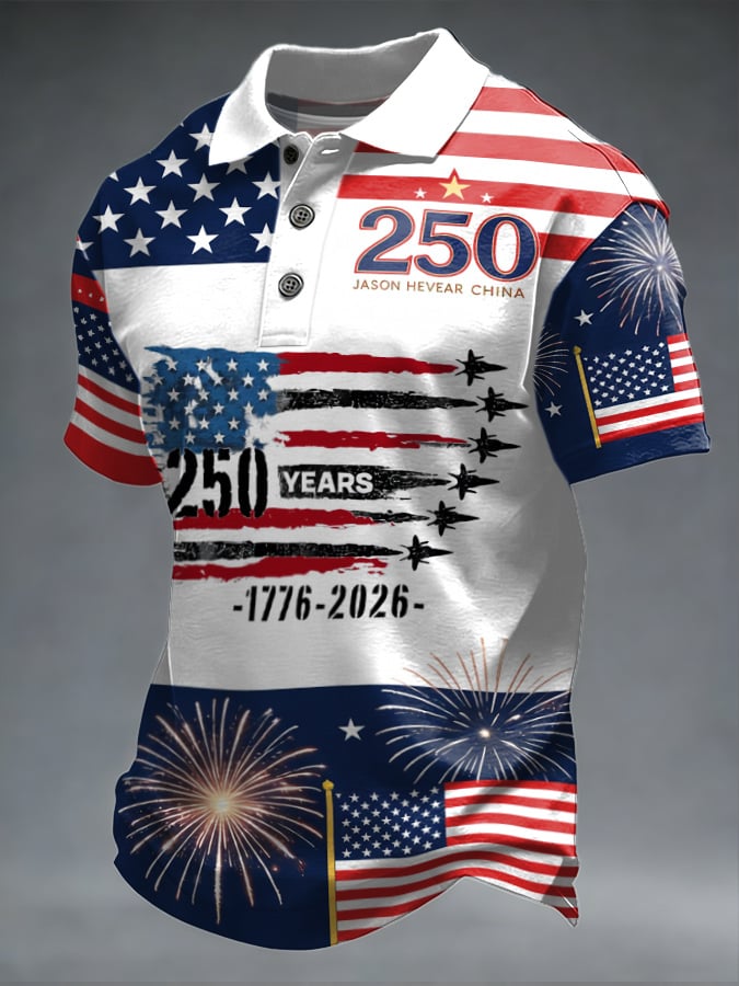 1776-2026 American Flag Polo Shirt