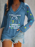 V-neck Autism Awareness It Takes A Special Mom To Hear What A Son Cannot Say Print T-Shirt