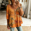 Women's Bohemian Vintage Dragonfly And Floral Art Print Flowy Linen Blend Casual Tops