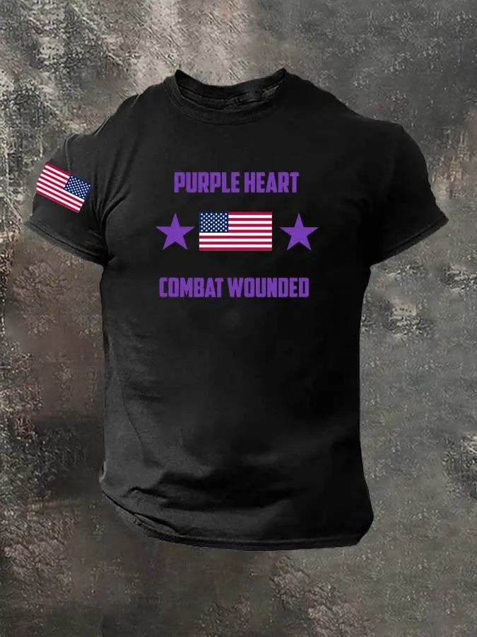 Purple Heart Combat Wounded Pattern 100% Cotton T-Shirt