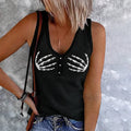 Women's Halloween Skeleton Finger Print Casual Vest
