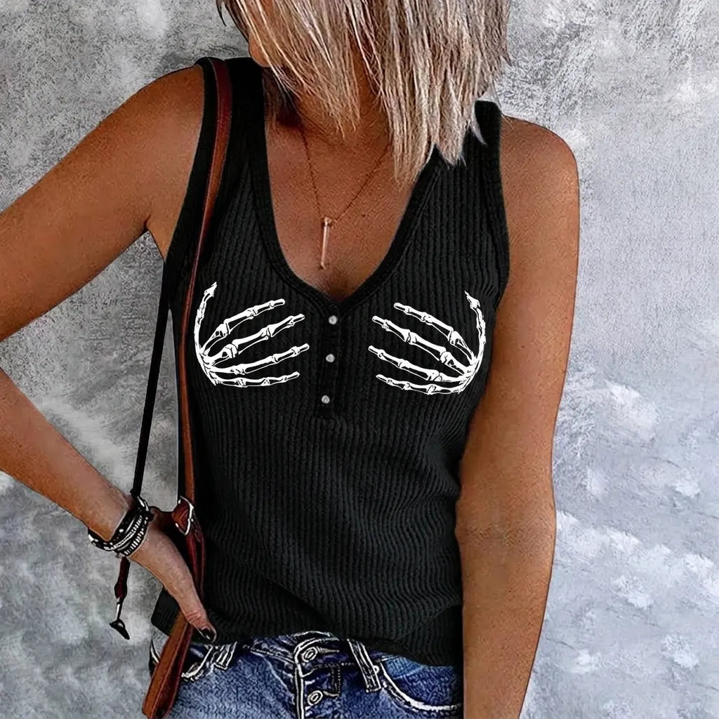 Women's Halloween Skeleton Finger Print Casual Vest