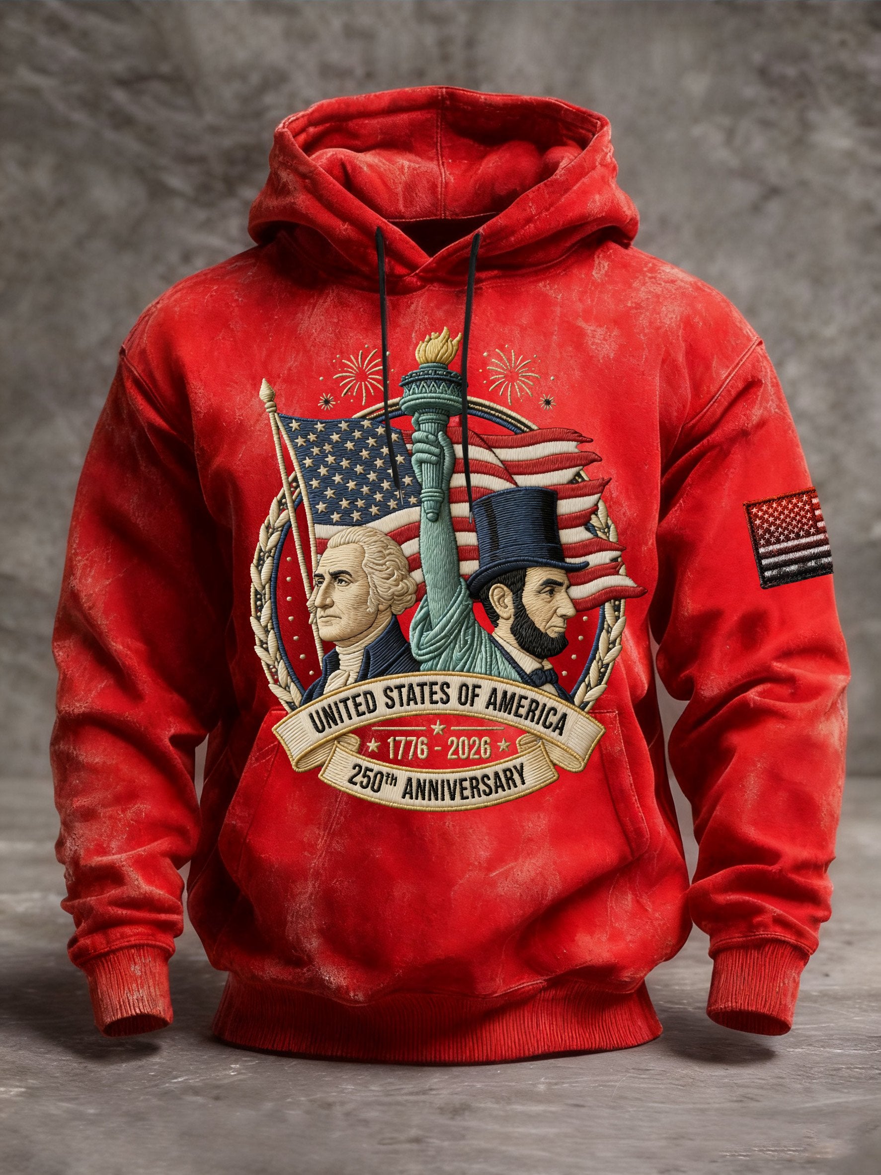 Men's Vintage American Flag Print Hooded Sweatshirt