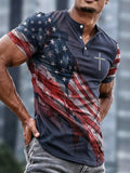 Men's American Flag Artistic Faith Waffle Henley Collar Short-Sleeve T-Shirt