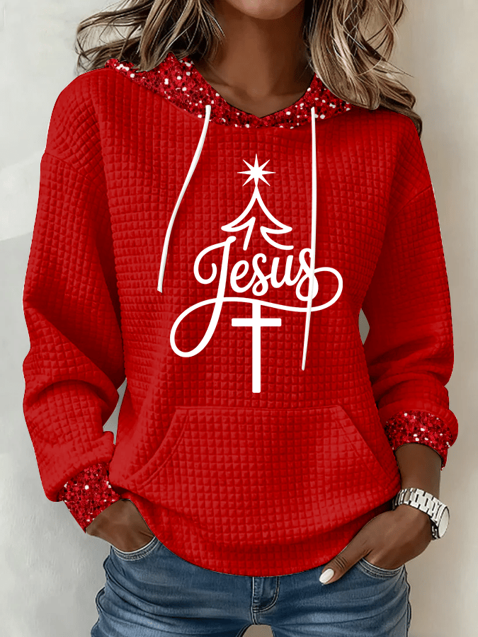Women's Christmas Faith Print Plaid Print Hoodie
