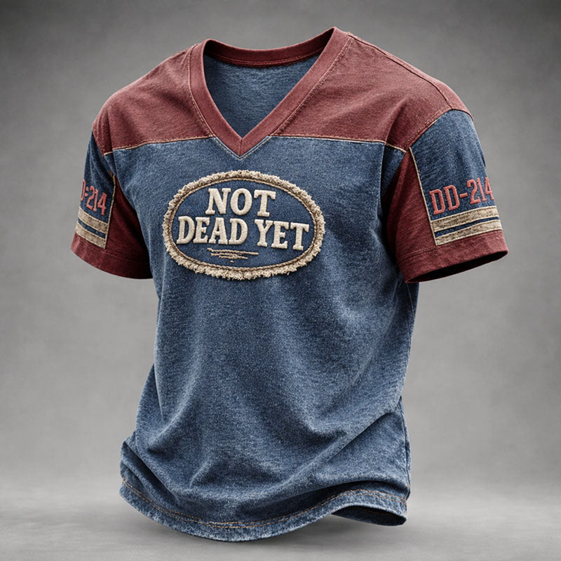 Vintage “Not Dead Yet” Graphic V-Neck T-Shirt
