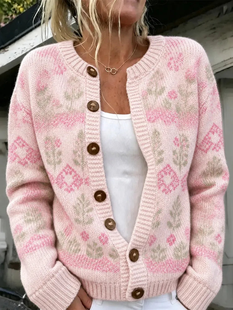 Women's Floral Print Knit Cardigan Sweater