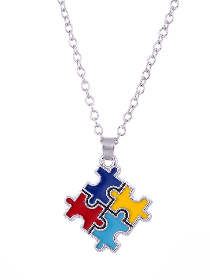 Contrast Color Irregular Puzzle Autism Necklace