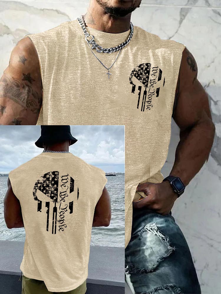 We The People Skull Pattern Round Neck 100% Cotton Tank Top