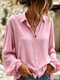 Women's casual plaid cotton linen bubble sleeve shirt