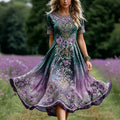 Women's Vintage Celtic Knot With Floral Art Embroidered Linen Blend Maxi Dress