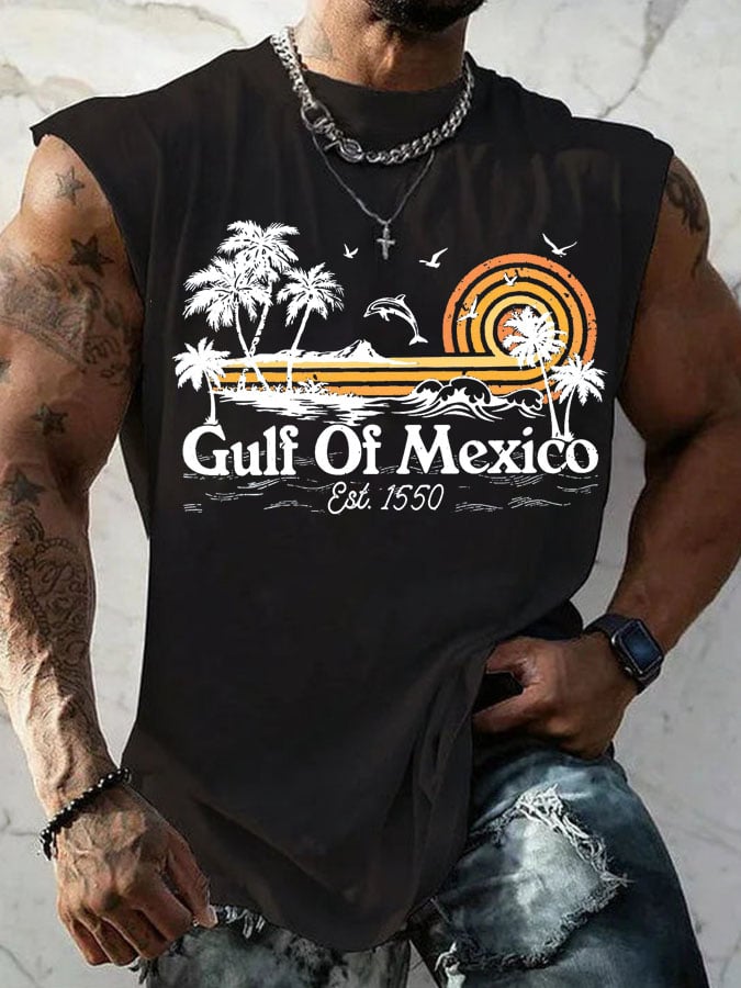 Men's Gulf Of Mexico Print Round Neck Tank Top