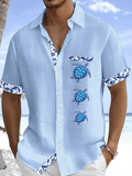 Men's Turtle Printed Casual Vacation Shirt (With Pockets)