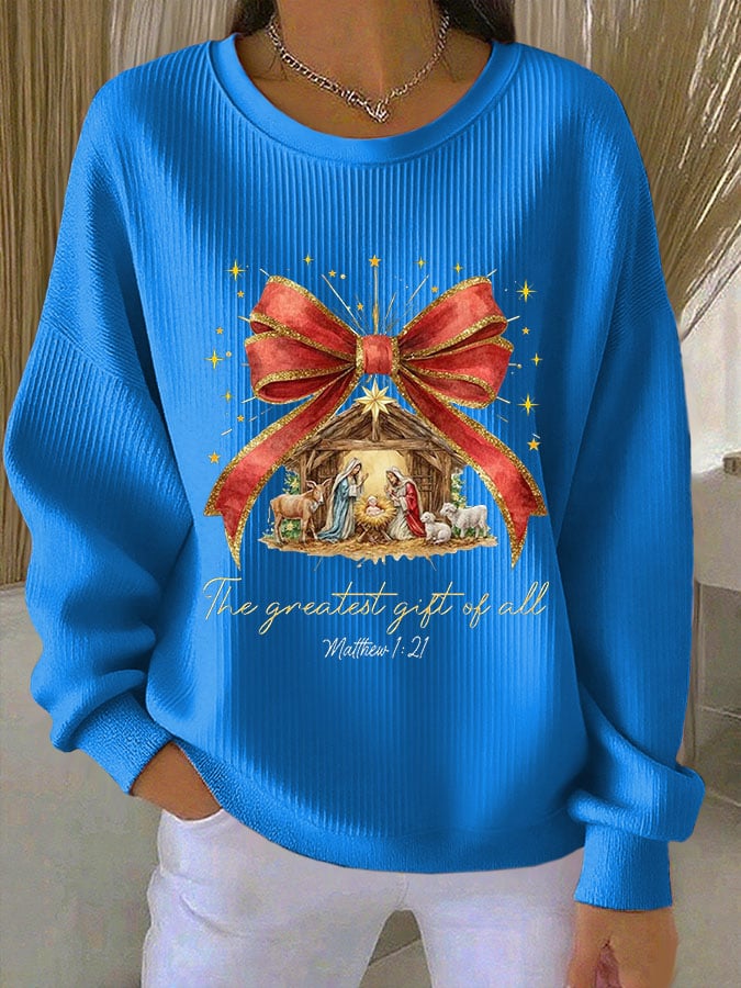 Women's Casual Print Long Sleeve Knit Top