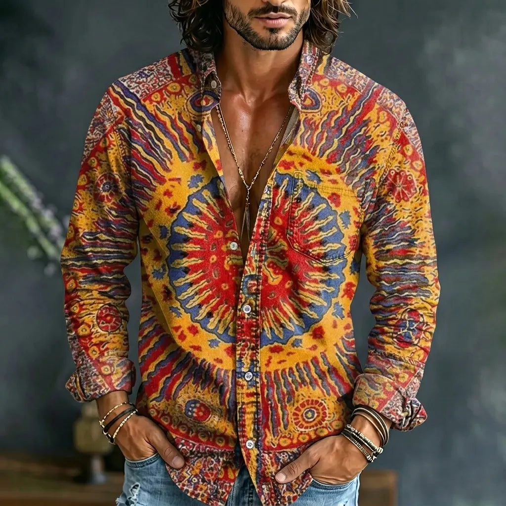 Men's Hippie Art Abstract Pattern All Over Print Long Sleeve Shirt