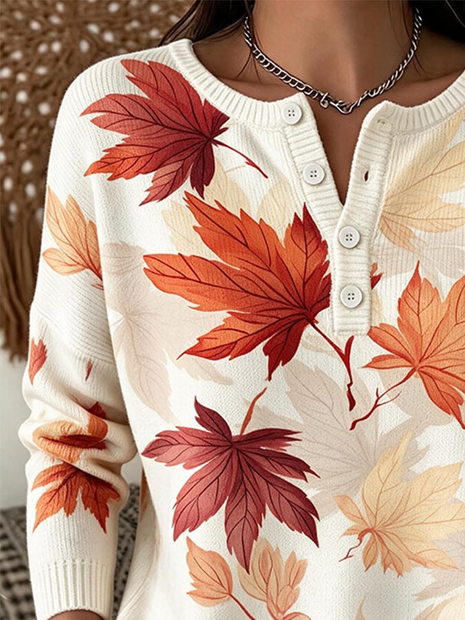 Women's Casual Henley Collar Autumn Print Shirt