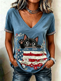 Women's American Flag Printed Casual T-shirt