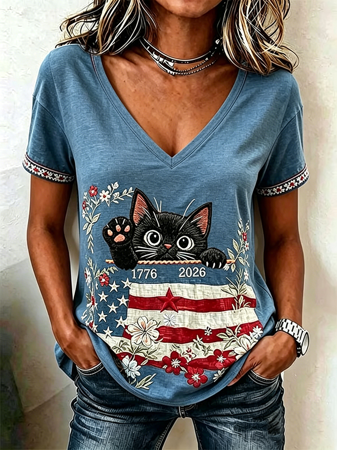 Women's American Flag Printed Casual T-shirt