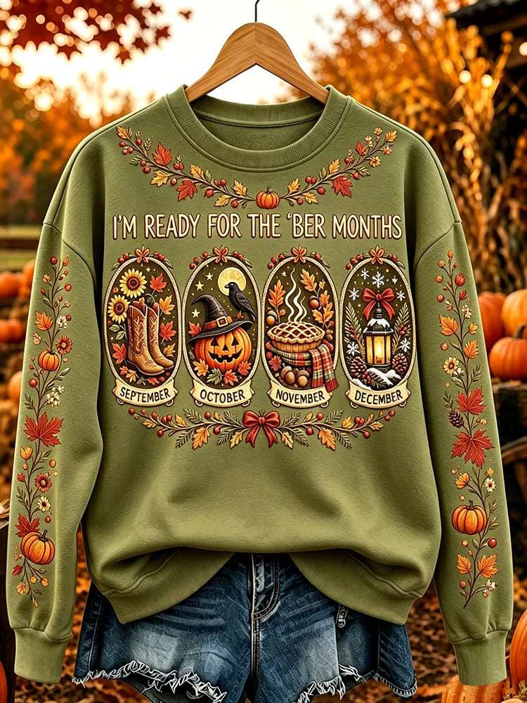 Women's Retro Autumn "i'm Ready For The 'ber Months" Printed Crew Neck Sweatshirt