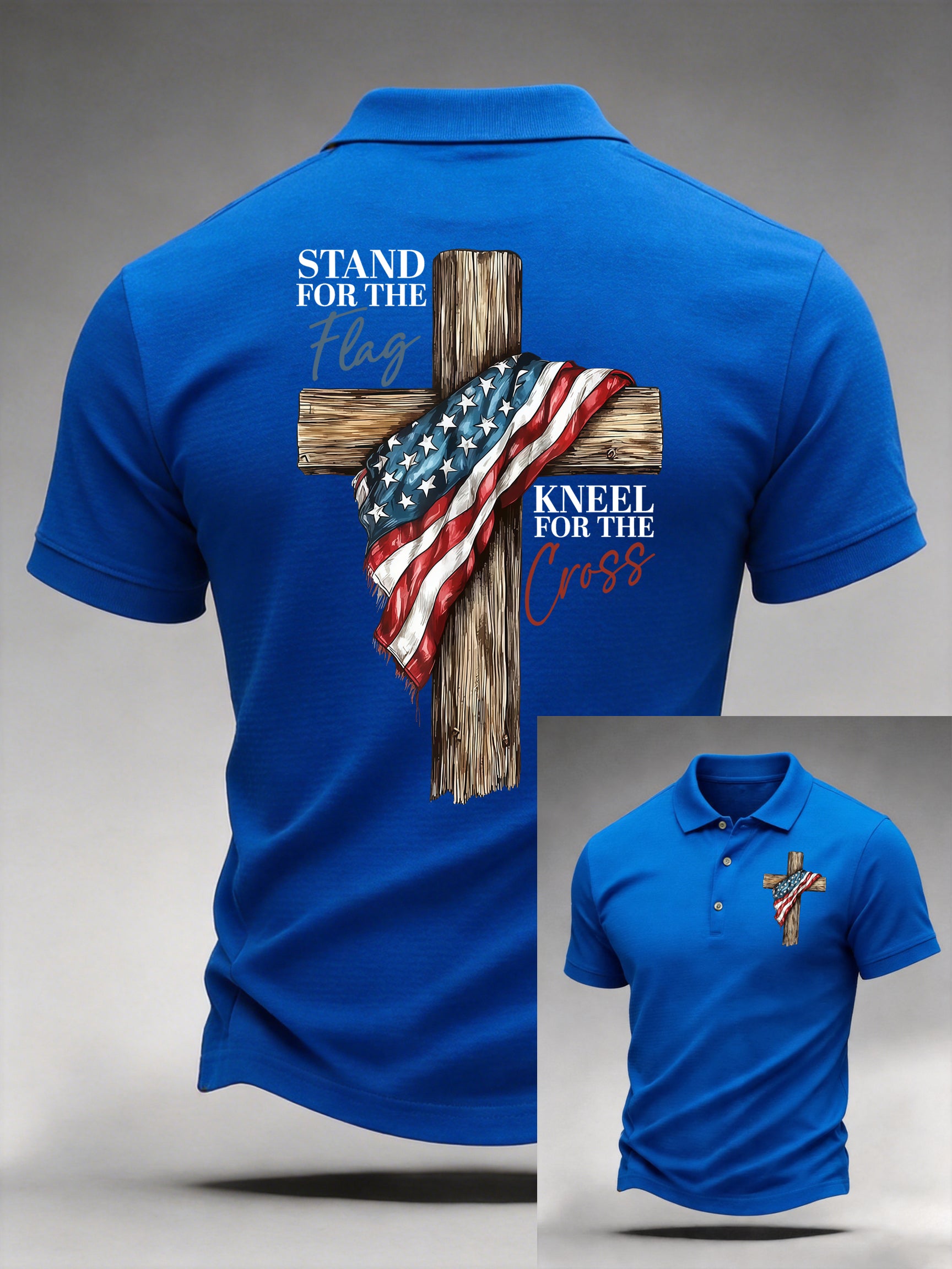 Men's Casual Stand For The Flag Kneel For The Cross Printed Polo Shirt