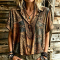 Women's Retro Western Style Leopard Print And Dragonfly Embroidery Patchwork Print Top