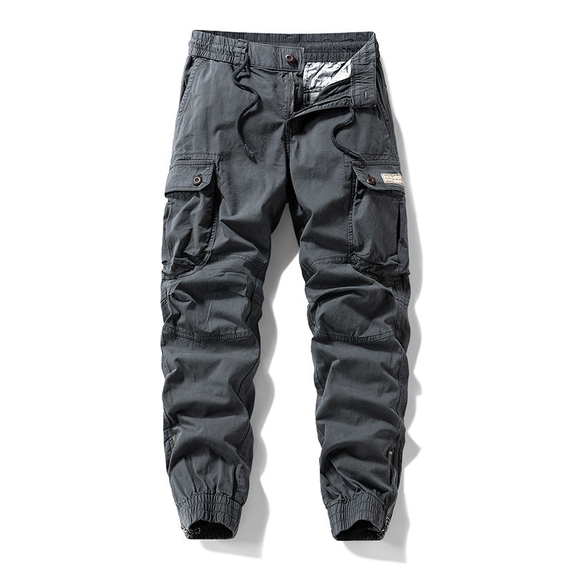 Men's Pants - Versatile Functional Cargo Pants for Men, Drawstring Cuffs, Multiple Pockets, Retro Outdoor Casual Style