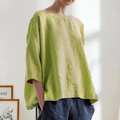 Round Neck Cotton and Linen T-shirt Loose Plus Size Women's Top