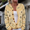 Women's Vintage Bee And Floral Print Casual Knit Cardigan Sweater