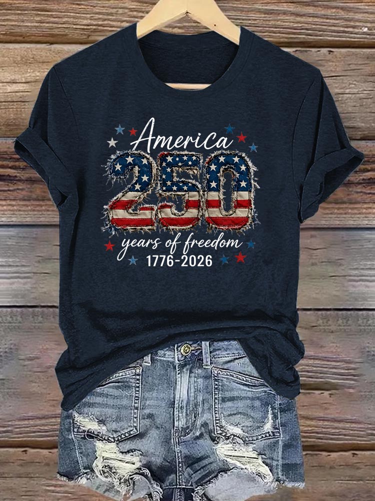 Women's America 250 Years Of Fredom 1776  Pattern 100% Cotton Crew Neck T-Shirt