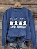 Women's Autism Awareness Print Casual Sweatshirt