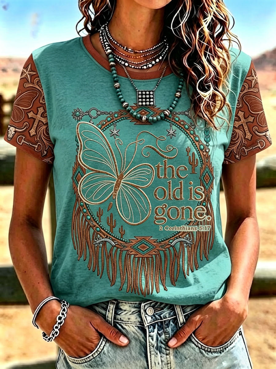Women'S Western-Style Retro Faith Print  T-Shirt