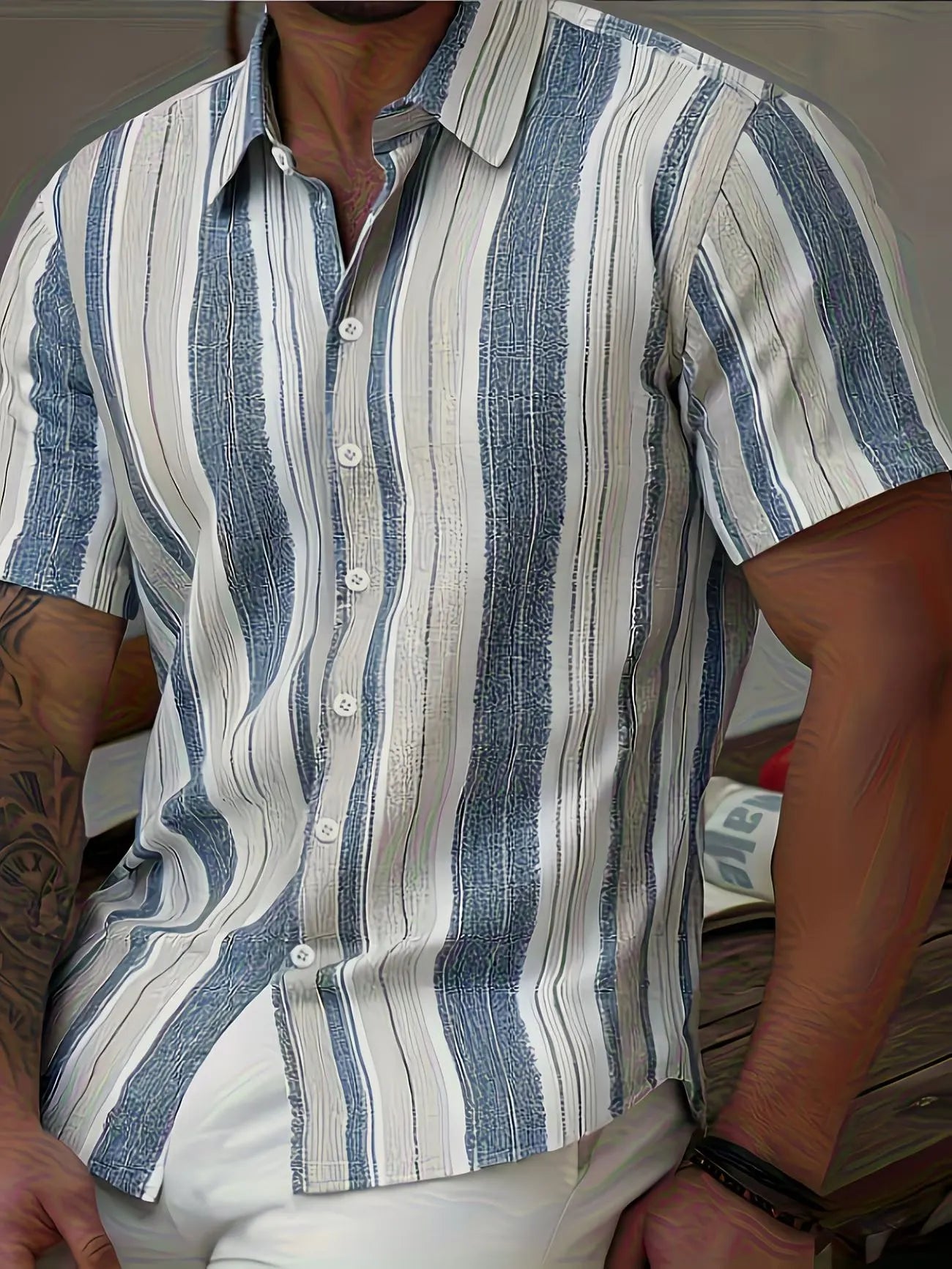 Men's slim short-sleeved collared shirt